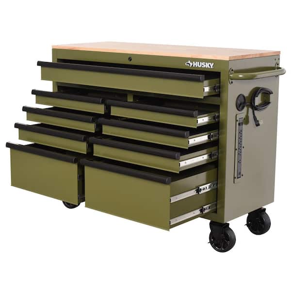 Husky 46 in. W x 18.1 in. D 9-Drawer Army Green Mobile Workbench