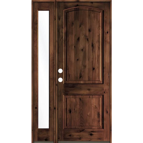 Krosswood Doors 44 in. x 96 in. Knotty Alder 2-Panel Right-Hand/Inswing Clear Glass Red Mahogany Stain Wood Prehung Front Door