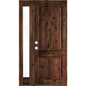 50 in. x 96 in. Knotty Alder 2-Panel Right-Hand/Inswing Clear Glass Red Mahogany Stain Wood Prehung Front Door