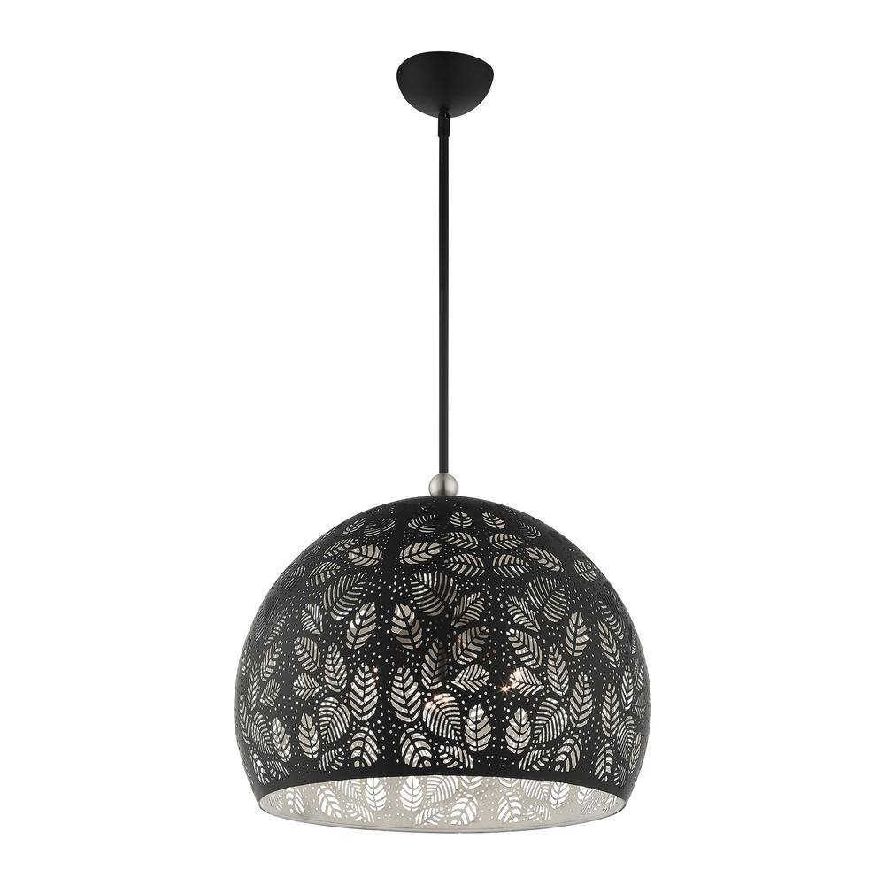 Chantily Bohemian Black and Nickel Globe Pendant with Crystal Accents