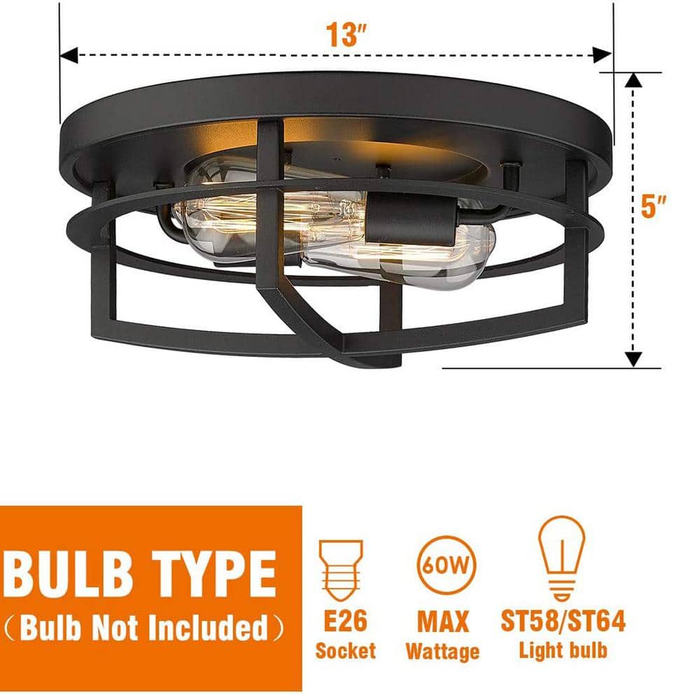 Black Metal 2-Light Flush Mount Ceiling Fixture