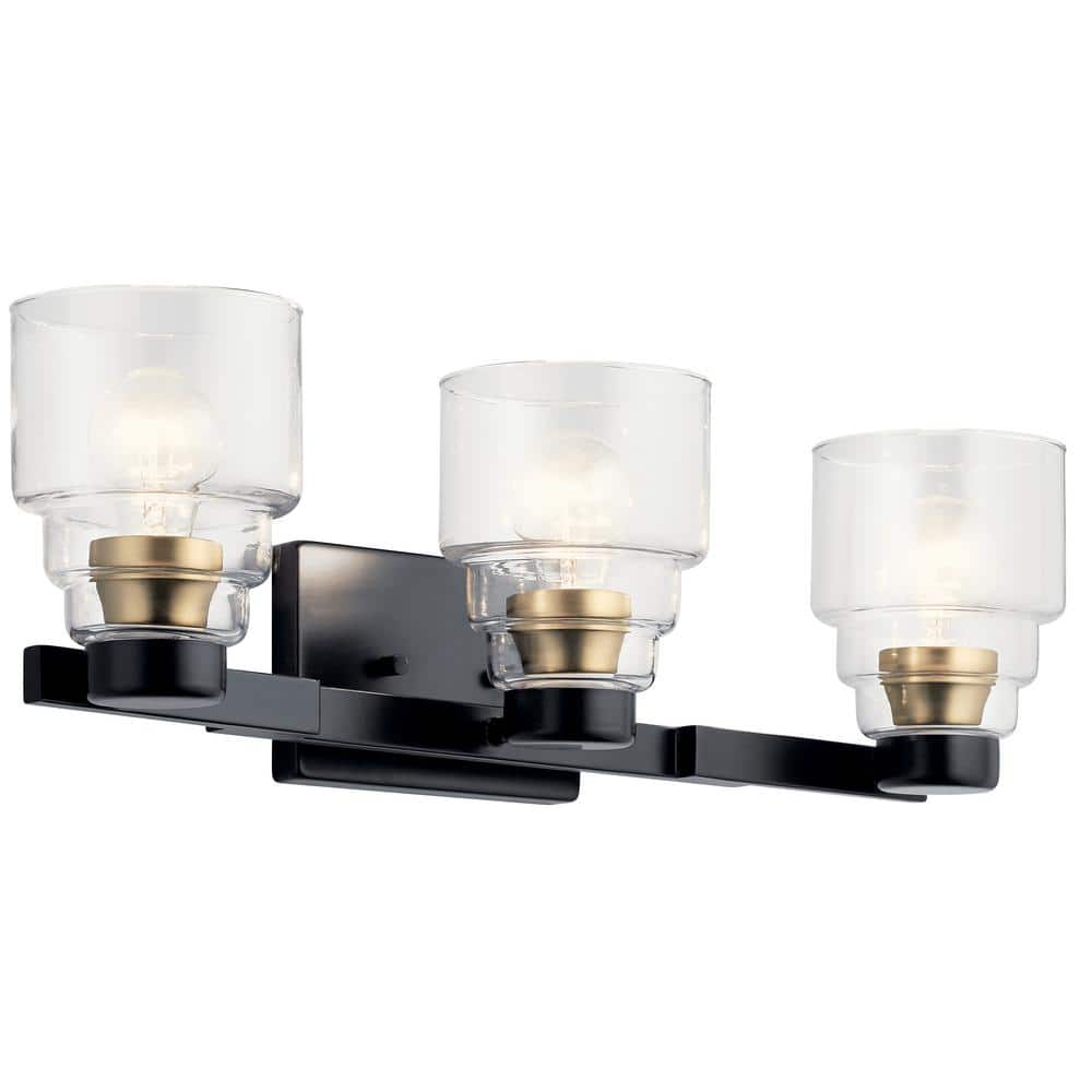 Elegant 24" Black 3-Light Vanity with Clear Glass - Modern Design
