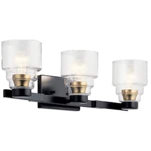 Vionnet 24 in. 3-Light Black Transitional Bathroom Vanity Light with Clear Glass Shade