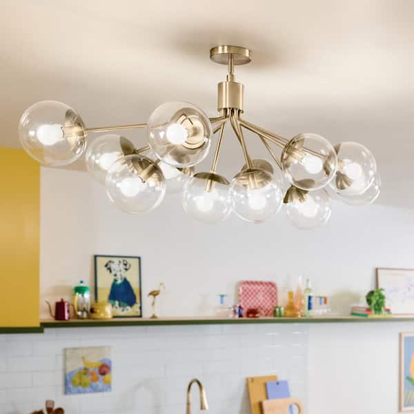 Silvarious 48 in. 12-Light Champagne Bronze Modern Clear Glass Shaded Linear Convertible Chandelier for Dining Room