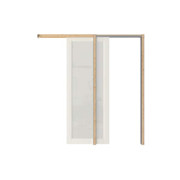 ARK DESIGN 28 in. x 80 in. 1-Lite Frosted Glass Primed White Pocket Sliding Door with Pocket Door Frame, Jamb and Hardware Kit
