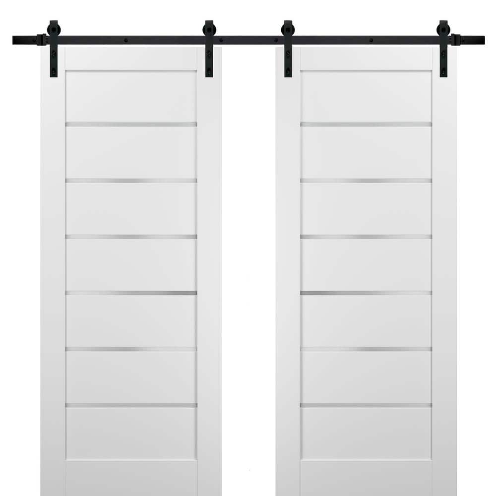Assemble Required 56 in. x 84 in. 6 Lites Frosted Glass White Finished Pine Wood MDF Sliding Barn Door with Hardware Kit price history on PriceWatchPro