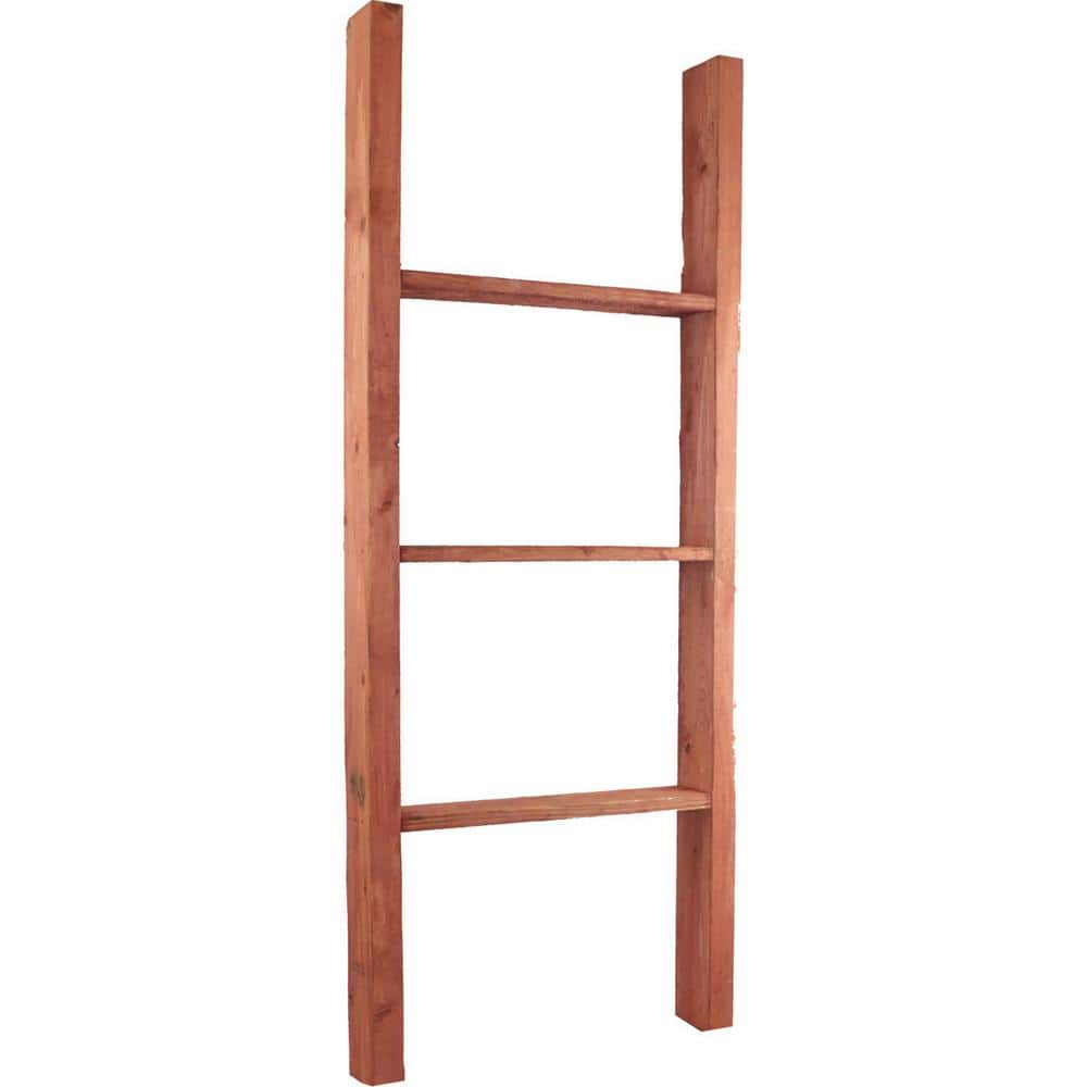 Salvage Red Rustic Wooden Decorative Ladder, 48" Height