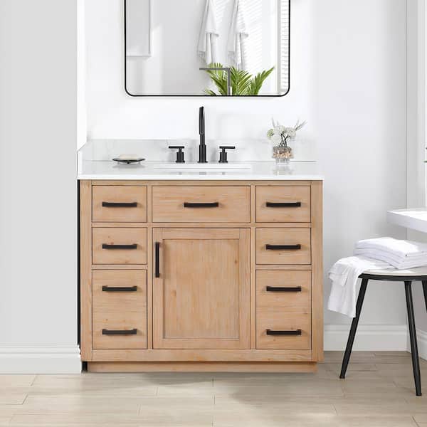 Altair Gavino 42 in.W x 22 in.D x 34 in.H Bath Vanity in Light Brown with Grain White Composite Stone Top