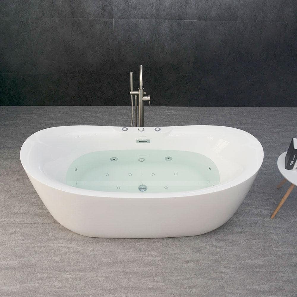 71'' White Acrylic Freestanding Double Slipper Bathtub with Jets