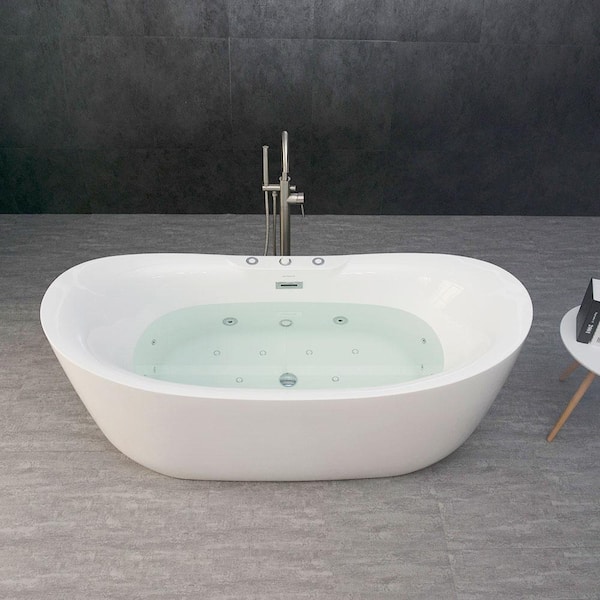 Venezia 71 in. Acrylic Freestanding Double Slipper Whirlpool and Air Bathtub with Drain and Overflow Included in White