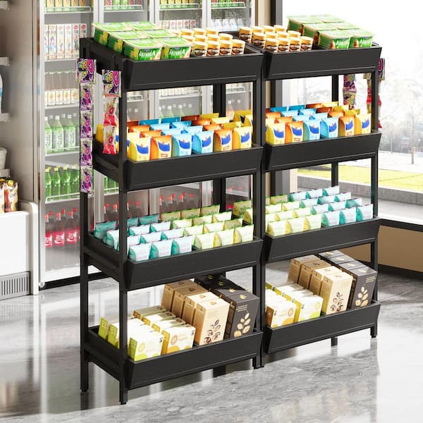 Eulas 4-Tier Black 29 in. Retail Display Cabinet Rack (Set of 2), Fruit Snack Display Rack for Stores, Supermarkets