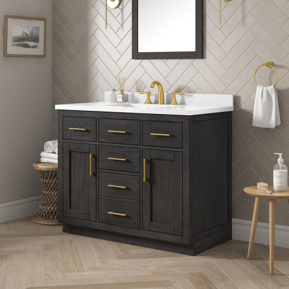 Bailey 42" Matte Black Wood Vanity with White Quartz Top