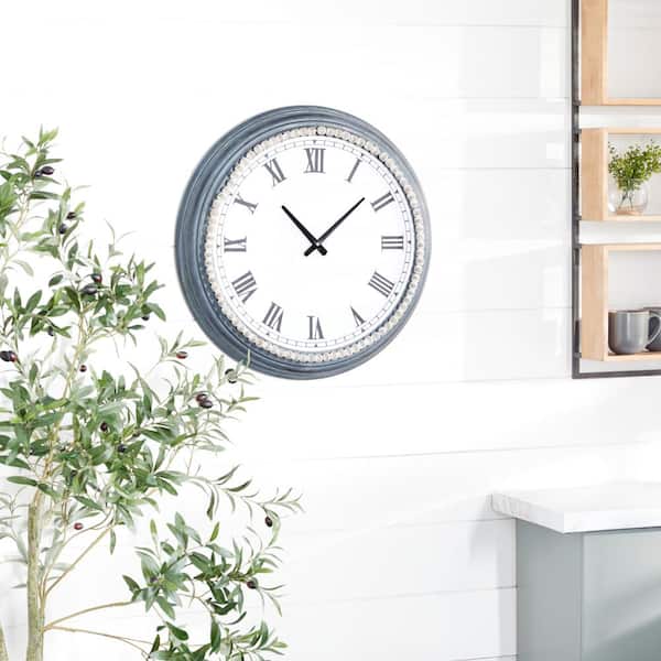 23 in. x 23 in. White Metal Wall Clock with Beaded Accents