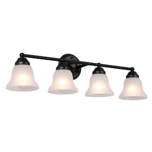 Vista Lake 32.75 in. 4-Light Oil-Rubbed Bronze Bathroom Vanity Light with Frosted Glass Shades