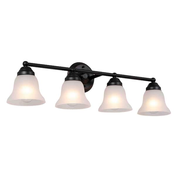 Hampton Bay Vista Lake 32.75 in. 4-Light Oil-Rubbed Bronze Bathroom Vanity Light with Frosted Glass Shades