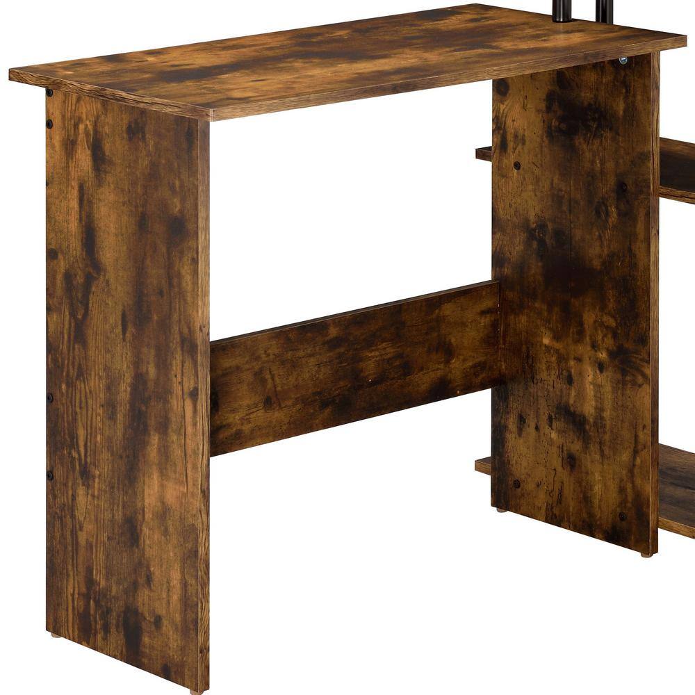 Elegant Black Wood Desk with Built-in Bookshelf and Drawer