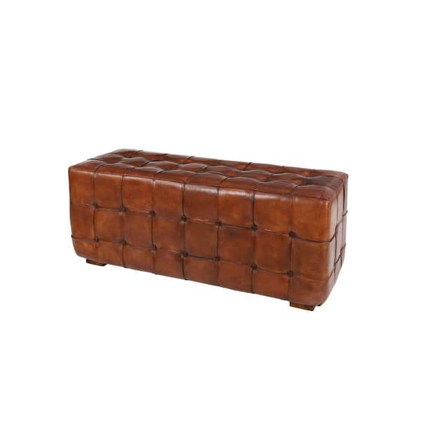 Litton Lane Large Golden Brown Top, Leather Storage Chest