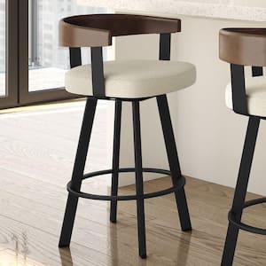 Lars 30 in. Cream Boucle Polyester/Black Metal Swivel Bar Stool