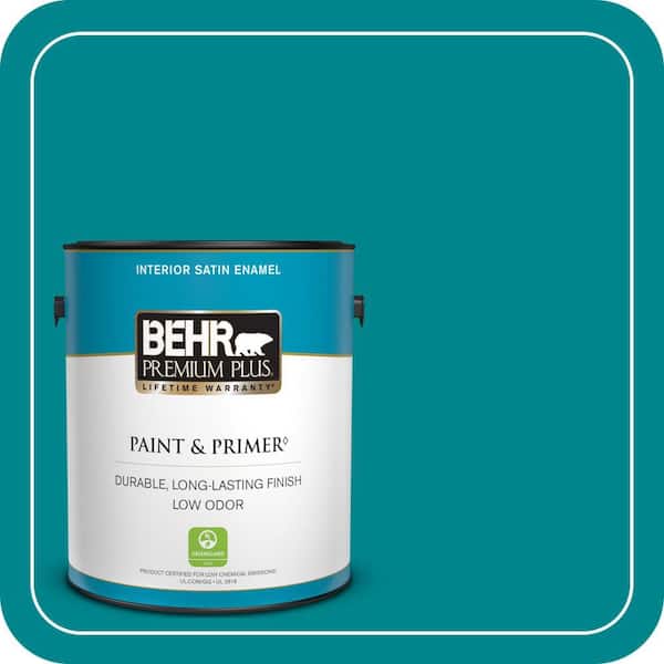 BEHR PREMIUM PLUS 1 gal. #500B-7 Tucson Teal Satin Enamel Low Odor Interior Paint & Primer
