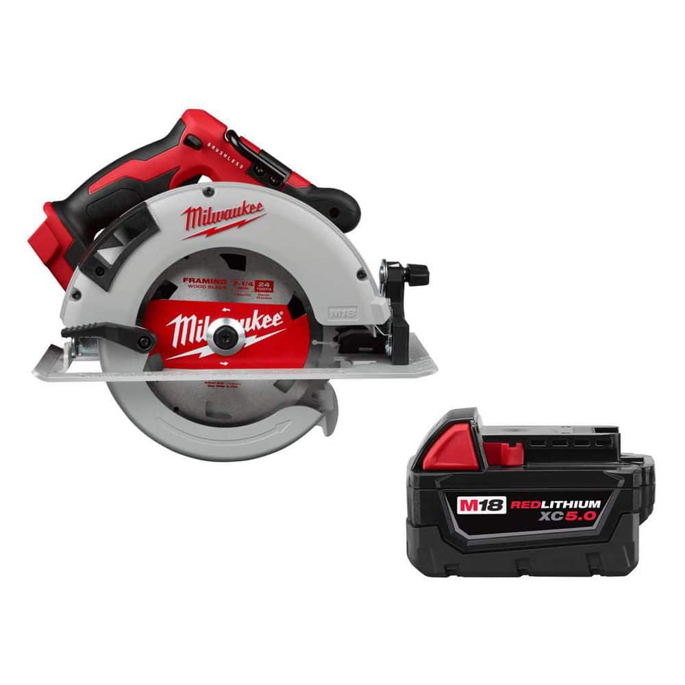 Milwaukee M18 18V Lithium-Ion Brushless Cordless 7-1/4 in. Circular Saw  with 5.0Ah Battery 2631-20-48-11-1850 The Home Depot