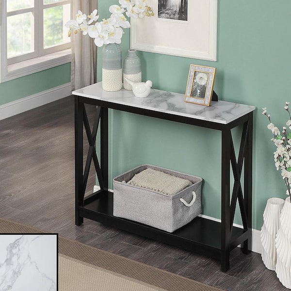 Convenience Concepts Oxford 39.5 in. Black Rectangle White Faux Marble Top Console Table