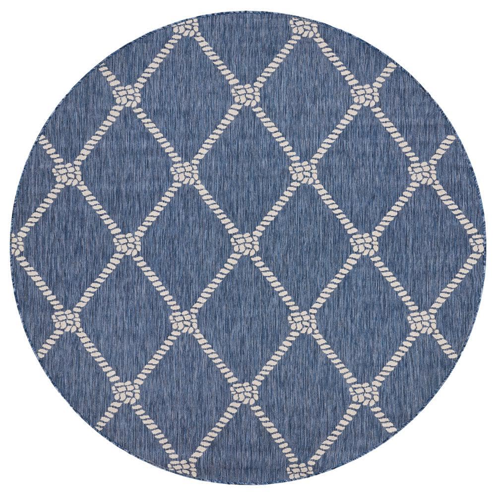 LR Home Naira Nautical Navy Blue/White 7 ft. 6 in. Round Knot
