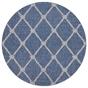 Naira Nautical Navy Blue/White 7 ft. 6 in. Round Knot Polypropylene Indoor/Outdoor Area Rug