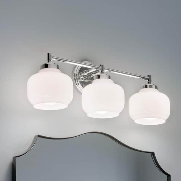 Breslyn 24 in. 3-Light Chrome Updated Traditional Bathroom Vanity Light with Opal Glass