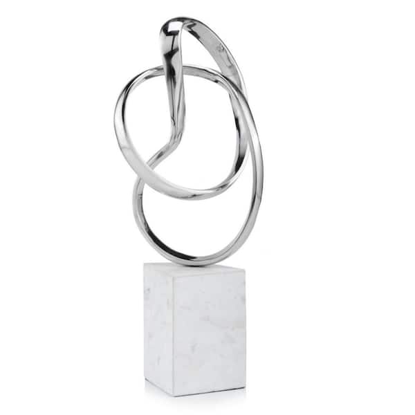 HomeRoots Metal Silver and White Marble and Aluminum Sculpture