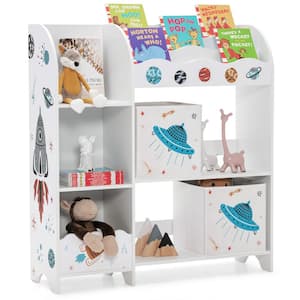 36.5 in. Kids Toy and Book Organizer Children Wooden Storage Cabinet White Bookcase w/Storage Bins