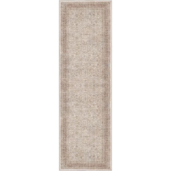 Beige 2 ft. 3 in. x 7 ft. 3 in. Runner Flat-Weave Asha Isolde Vintage Oriental Botanical Area Rug