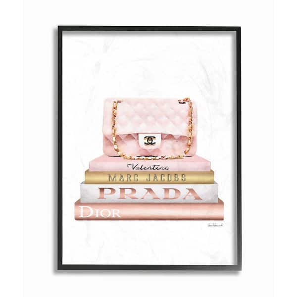 Stupell Industries "Fashion Designer Purse Bookstack Pink White Gold Watercolor "Amanda GreenwoodFramed Abstract Wall Art 14 in. x 11 in.