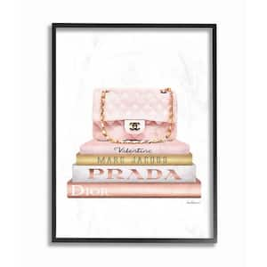 16 in. x 20 in. "Fashion Designer Purse Bookstack Pink White Gold WaterColor" by Amanda Greenwood Framed Wall Art