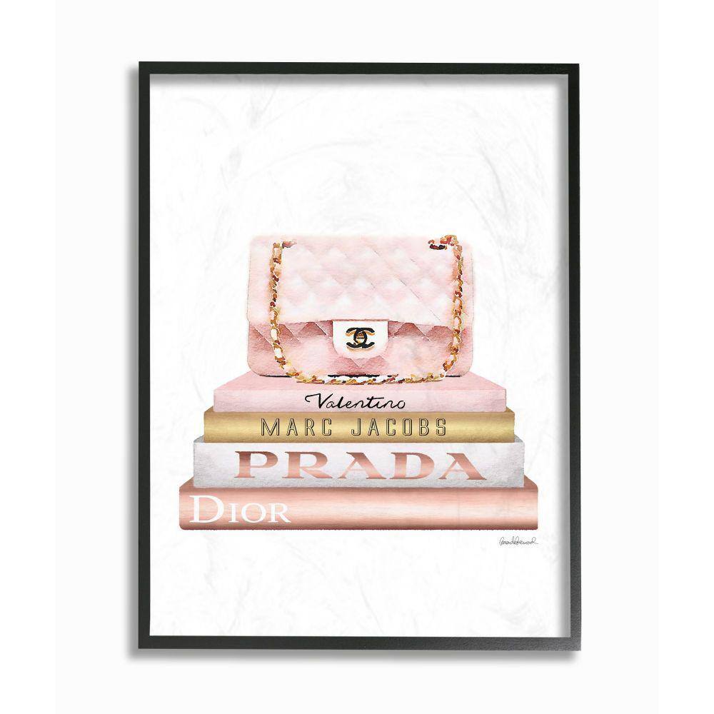 "16 in. x 20 in. ""Fashion Designer Purse Bookstack Pink White Gold WaterColor"" by Amanda Greenwood Framed Wall Art" price history on PriceWatchPro