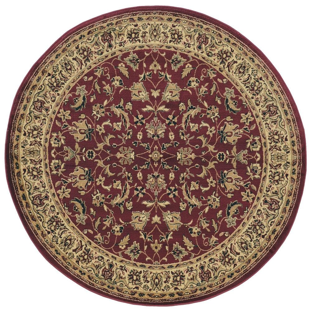 Castello Burgundy 5 ft. Round Traditional Oriental Floral Area Rug