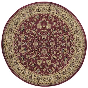 Castello Burgundy 5 ft. Round Traditional Oriental Floral Area Rug