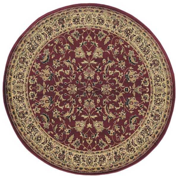 Castello Burgundy 5 Ft. Round Traditional Oriental Floral Area Rug 953 