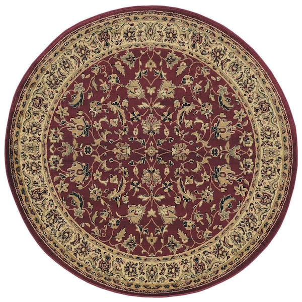 RADICI USA Castello Burgundy 5 ft. Round Traditional Oriental Floral Area Rug