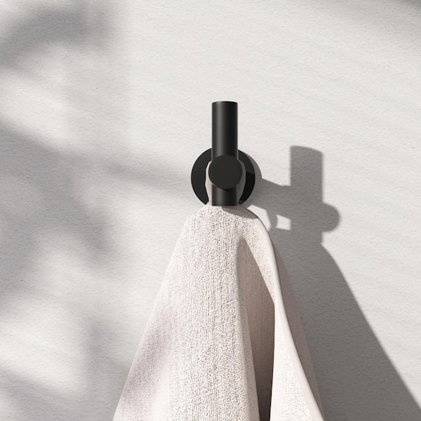 4-Pieces Wall Mounted J-Hook Thicken Space Aluminum Round Bathroom Robe/Towel Hook in Matte Black
