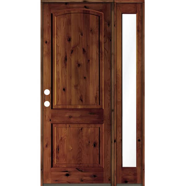 Krosswood Doors 44 in. x 96 in. Knotty Alder 2-Panel Right-Hand/Inswing Clear Glass Red Chestnut Stain Wood Prehung Front Door