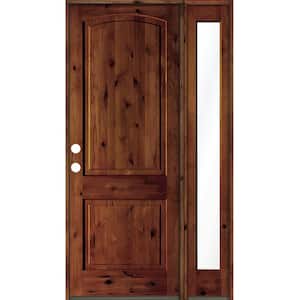 46 in. x 96 in. Knotty Alder 2-Panel Right-Hand/Inswing Clear Glass Red Chestnut Stain Wood Prehung Front Door