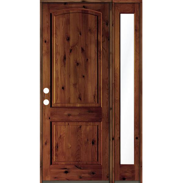 Krosswood Doors 56 in. x 96 in. Knotty Alder 2-Panel Right-Hand/Inswing Clear Glass Red Chestnut Stain Wood Prehung Front Door