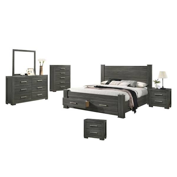 Best Quality Furniture Lisa 6-Piece Weathered Grey Queen Bedroom Set