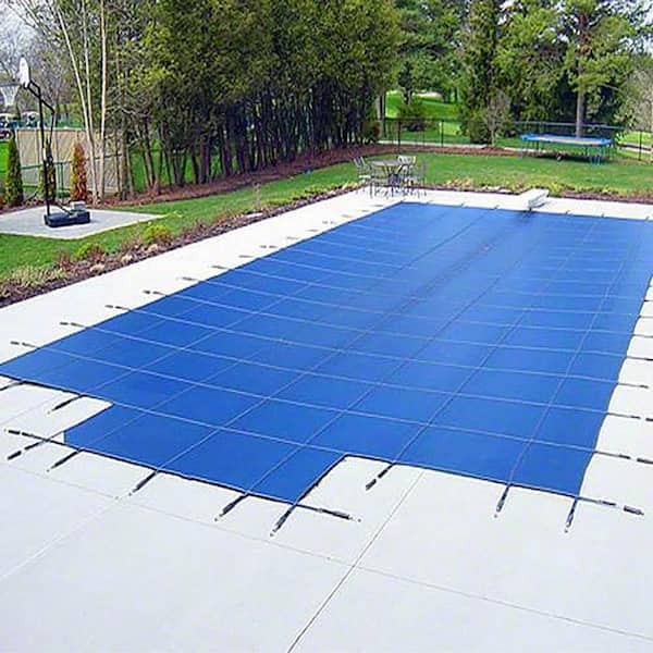 Yard Guard 22 ft. x 42 ft. Rectangular Blue Deck-Lock In-Ground Safety Pool Cover with Center Step