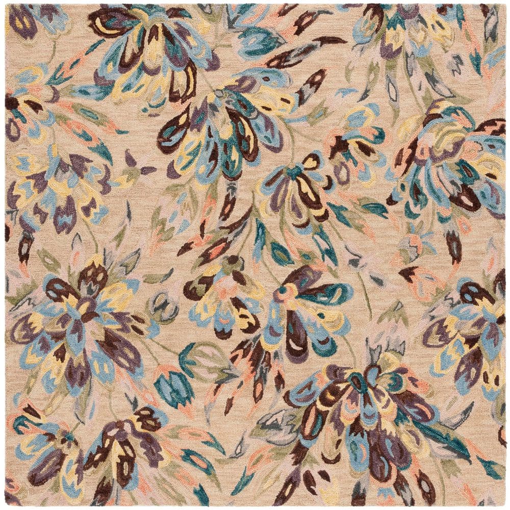 Blossom 6 ft. x 6 ft. Beige/Purple Oversized Floral Square Area Rug price history on PriceWatchPro