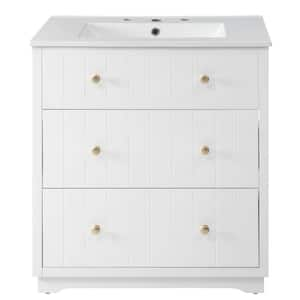 30 in. W x 18 in. D x 34 in. H Single Sink Bath Vanity in White with White Ceramic Top and 2-Drawers