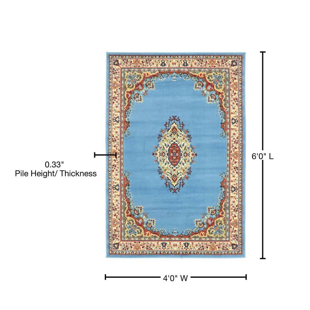 Light Blue Synthetic Medallion 4' x 6' Rectangular Rug