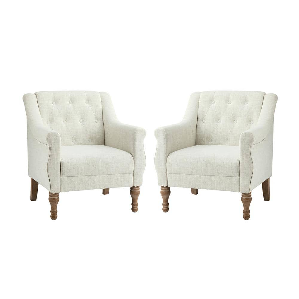 JAYDEN CREATION Beato Ivory Arm Chair with Turned Legs set of 2 ...