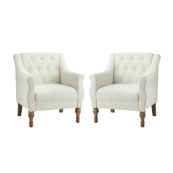 JAYDEN CREATION Beato Ivory Arm Chair with Turned Legs set of 2