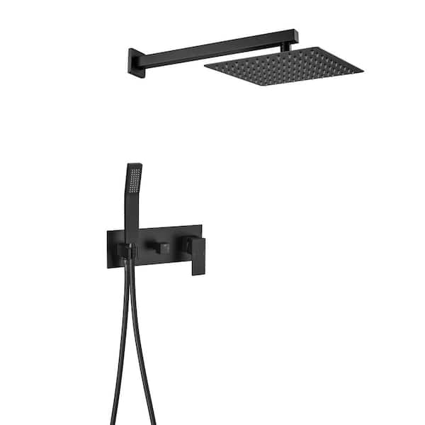 Fapully Single Handle 2-Spray Shower Faucet Set 10 in Rainfall Shower Head 2.2 GPM with Drip Free in Matte Black